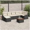 Image de Ensemble de Canapés de Jardin 8 pièces avec Coussins Noir Poly Rattan Acacia