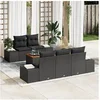 Image de Ensemble de canapé de jardin 6 pièces avec coussins noir poly rotin acacia
