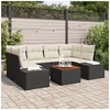 Image de Ensemble de Canapés de Jardin de 7 Pièces avec Coussins Noir Poly Rottin Acacia