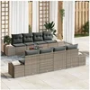 Image de Ensemble de Canapé de Jardin 7 Pièces avec Coussins Gris en Rotin Poly