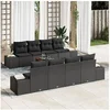 Image de Ensemble de Canapé de Jardin 7 Pièces avec Oreillers Noir Poly Rattan