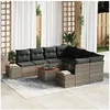Image de Ensemble de canapé de jardin de 9 pièces avec coussins Gris Poly Rattan Acacia