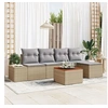 Image de Ensemble de Canapés de Jardin 6 Pièces avec Coussins Beige Poly Rotin Acacia