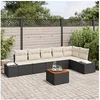 Image de Ensemble de canapés de jardin 7 pièces avec coussins Noir Poly Rattan Acacia 3356633