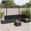 Image de Ensemble de canapés de jardin 7 pièces avec coussins noir poly rattan acacia