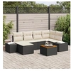 Image de Ensemble de Canapés de Jardin de 7 Pièces avec Coussins Noir Poly Rattan Acacia 3356647