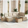 Image de Ensemble de Canapés de Jardin 7 pièces avec Coussins Beige Poly Rotin Acacia
