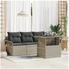 Image de Ensemble de Canapé de Jardin de 5 pièces avec Coussins en Rattan Poly Gris Clair, Canapé de Jardin 2 Places avec Rangement et C