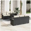 Image de Ensemble de canapé de jardin de 7 pièces avec coussins en rattan poly noir, Sofa de jardin 2 places avec rangement et coussins