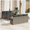 Image de Ensemble de Canapé de Jardin de 7 pièces avec Coussins Gris en Rattan Poly, Canapé de Jardin de 2 Places avec Rangement et Cous
