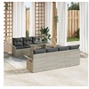 Image de Ensemble de 8 pièces de sofa de jardin avec coussins gris clair en poly rotin, Sofa de jardin 2 places avec rangement et coussi