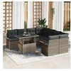 Image de Ensemble de Sofa de Jardin de 9 Pièces avec Coussins en Rattan Poly Gris, Sofa de Jardin 2 Places avec Rangement & Coussins en