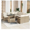 Image de Ensemble de Canapés de Jardin 9 Pièces avec Coussins Beige Rattan Poly, Canapé de Jardin 2 Places avec Rangement et Coussins Be