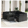 Image de ensemble de canapé de jardin 9 pièces avec coussins noir poly rotin, canapé de jardin 2 places avec rangement et coussins noir