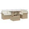 Image de Ensemble de Canapés de Jardin de 6 Pièces avec Coussins Beige en Rattan Poly, Canapé de Jardin 2 Places avec Rangement et Couss