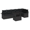 Image de Set de canapé de jardin 7 pièces avec coussins noir en poly rattan, Canapé de jardin 2 places avec rangement et coussins noir e