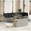 Image de Ensemble de Canapés de Jardin de 9 Pièces avec Coussins Gris Clair Poly Rattan, Canapé de Jardin 2 Places avec Rangement et Cou
