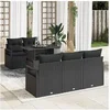 Image de Ensemble de Canapés de Jardin de 6 Pièces avec Coussins en Noir Rattan Poly, Canapé de Jardin 2 Places avec Rangement & Coussin