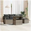Image de Ensemble de 6 Canapés de Jardin avec Coussins Gris Poly Rattan, Canapé de Jardin 2 Places avec Rangement & Coussins Gris Poly R