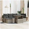 Image de Ensemble de Canapé de Jardin 7 Pièces avec Coussins Gris Poly Rattan, Canapé de Jardin 2 Places avec Rangement & Coussins Gris