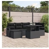 Image de Ensemble de canapé de jardin de 7 pièces avec coussins en poly rattan noir, Canapé de jardin 2 places avec rangement et coussin