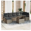 Image de Canapé de jardin 8 pièces avec coussins gris en poly rotin, Canapé de jardin 2 places avec rangement et coussins gris en poly r