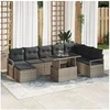 Image de Ensemble de Canapé de Jardin 9 Pièces avec Coussins Gris Rotin, Canapé de Jardin 2 Places avec Rangement et Coussins Gris Rotin