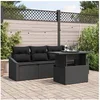 Image de Ensemble de Canapés de Jardin de 5 Pièces avec Coussins Noir Rotin Poly