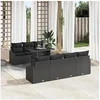 Image de Ensemble de salon de jardin 8 pièces avec coussins en poly rattan noir 3357686