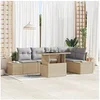 Image de Ensemble de canapé de jardin 6 pièces avec coussins beige en poly rotin