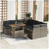 Image de Ensemble de Canapés de Jardin 9 Pièces avec Coussins en Poly Rattan Gris, Canapé de Jardin 2 Places avec Rangement & Coussins e