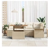 Image de Ensemble de Canapé de Jardin 6 Pièces avec Coussins Beige Poly Rotin, Canapé de Jardin 2 Places avec Rangement et Coussins Beig