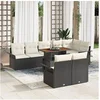 Image de Ensemble de Canapé de Jardin 9 Pièces avec Coussins Noir Rattan Poly, Canapé de Jardin 2 Places avec Rangement&Coussins Noir Ra