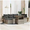 Image de Ensemble de salon de jardin 7 pièces avec coussins gris poly rotin, Canapé de jardin 2 places avec rangement et coussins gris p