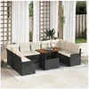Image de Ensemble Canapé de Jardin 10 Pièces avec Coussins Rattan Poly Noir 3358112