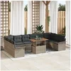 Image de Ensemble de canapé de jardin de 11 pièces avec coussins gris en poly rotin, Canapé de jardin 2 places avec rangement et coussin