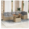 Image de Canapé de jardin 7 pièces avec coussins beige en poly rotin, Canapé 2 places avec rangement et coussins beige en poly rotin