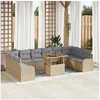 Image de Ensemble de canapé de jardin 11 pcs Beige Poly rotin, Jardin et terrasse, canapé modulable en rotin moderne, espace 3358247