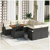 Image de Ensemble de Canapés de Jardin 9 Pièces avec Coussins en Rattan Poly Noir, Canapé de Jardin 2 Places avec Rangement 3358301