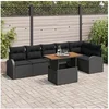 Image de Canapé de jardin 7 pièces avec coussins Noir Poly Rotin, Canapé de jardin 2 places avec rangement et coussins Noir Poly 3358333