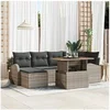 Image de Ensemble de canapé de jardin 7 pièces avec coussins gris poly rotin 3358344
