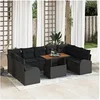 Image de Canapés de jardin 10 pièces avec coussins en Rotin poly noir, Canapé bi place avec rangement et coussins en Rotin poly noir