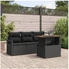 Image de Ensemble de Canapés de Jardin 5 Pièces avec Coussins Noir en Rotin Poly, Canapé de Jardin 2 Places avec Rangement et Coussins N