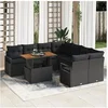 Image de Ensemble de Canapés de Jardin 9 Pièces avec Coussins Noir Rattan Poly