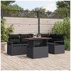 Image de Ensemble de 6 pièces de canapé de jardin avec coussins noirs en poly rotin, Canapé de jardin 2 places avec rangement et coussin