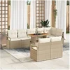 Image de Ensemble de Sofa de Jardin de 9 Pièces avec Coussins Beige Poly Rotin, Sofa de Jardin 2 Places avec Rangement et Coussins Beige