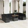 Image de Ensemble de Canapés de Jardin 11 pièces avec coussins Noir Rotin Poly, Canapé de Jardin à Deux Places avec Rangement et Coussin