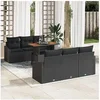 Image de Ensemble de canapé de jardin 7 pièces avec coussins Noir Poly Rattan