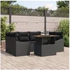 Image de Ensemble de canapé de jardin 7 pièces avec coussins noir en rattan synthétique
