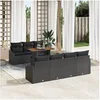 Image de Ensemble de canapé jardin rotin noir 8 pièces avec coussins